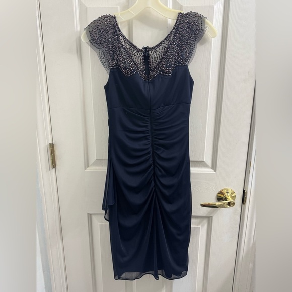 Xscape Navy Dress with Beaded Shoulders - Picture 11 of 13